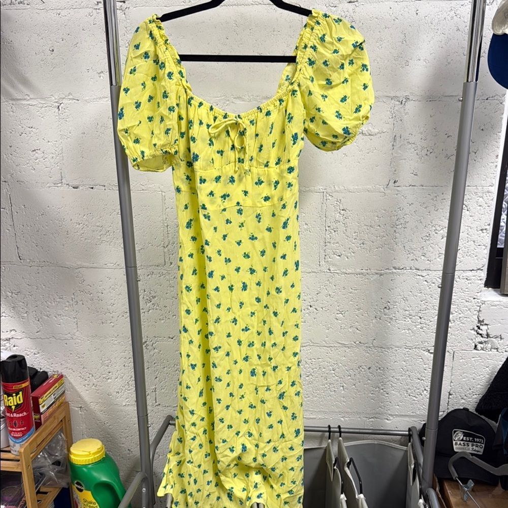 Faithfull the Brand Yellow Floral Cute Mini Summer Dress - Size Small